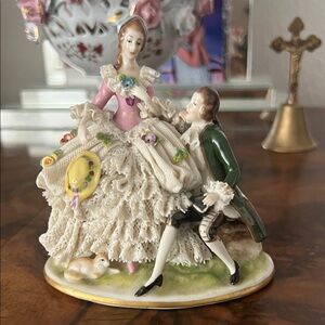 Porcelain Figurine Couple with Pink and Green Attire